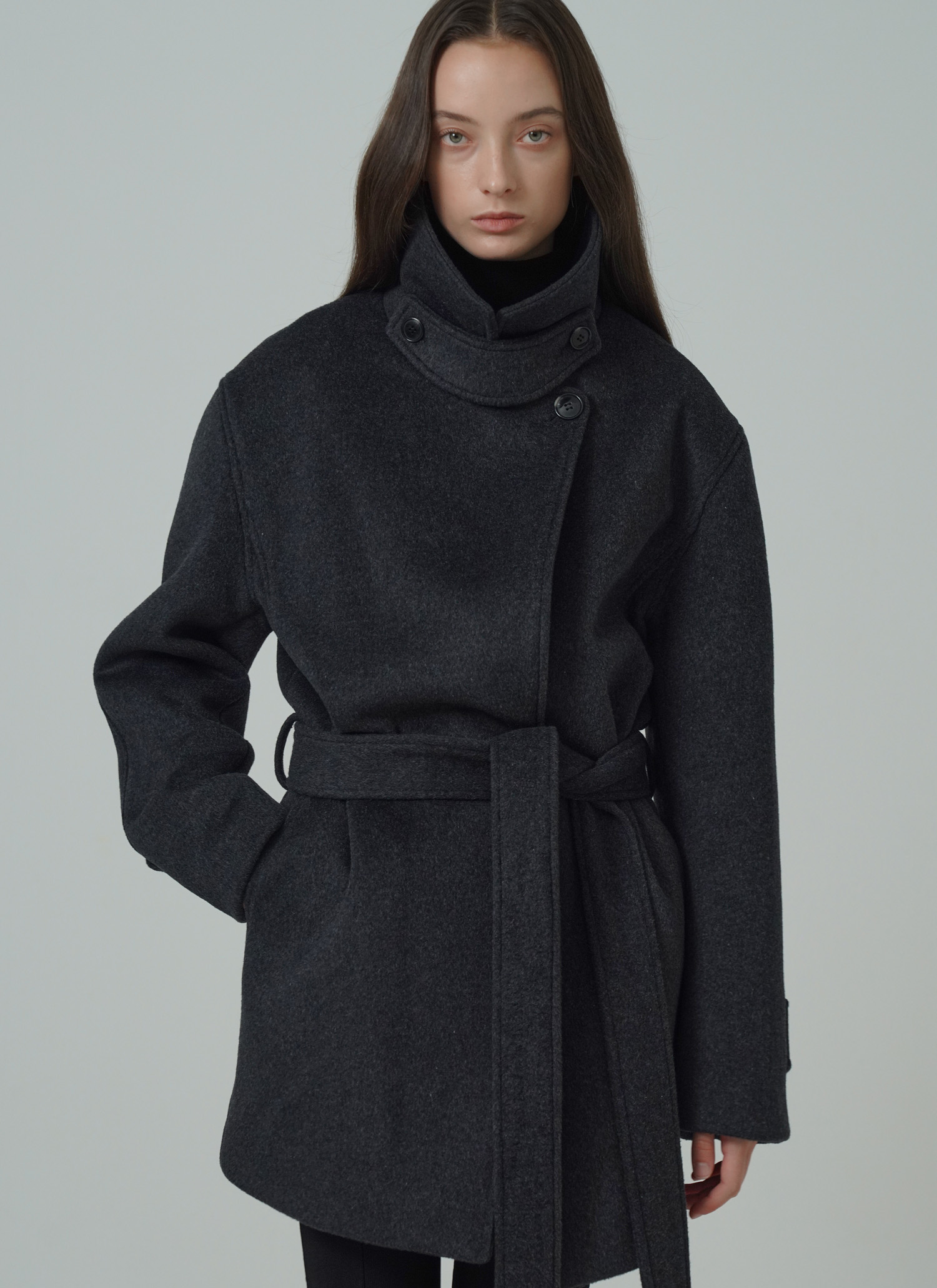 High neck wool coat dark gray